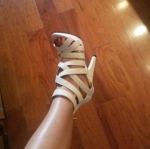 White Criss Cross Platform Heels